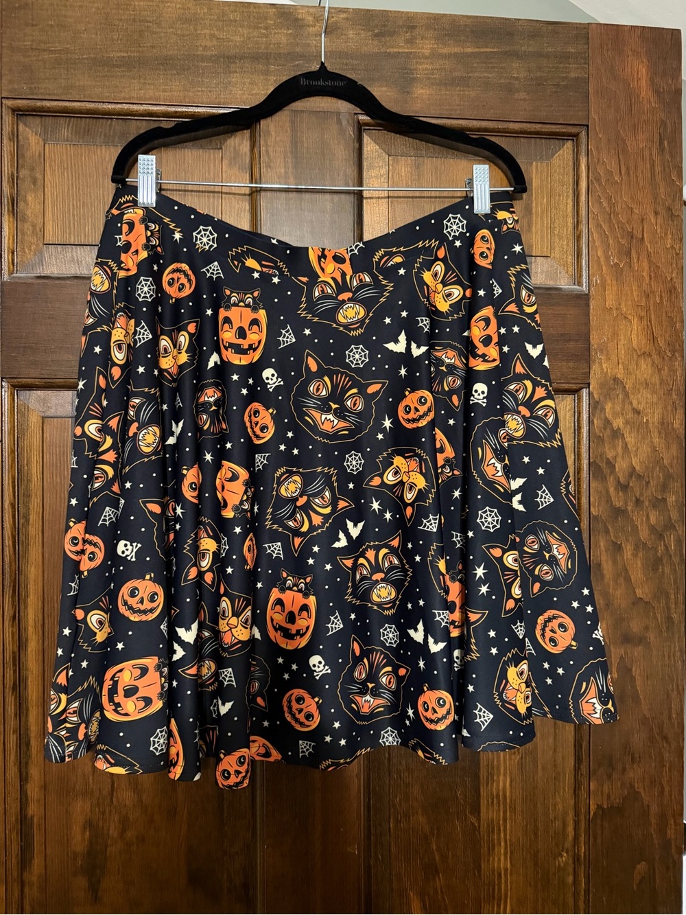 Sourpuss Black Swing Skirt with Orange Halloween Motifs